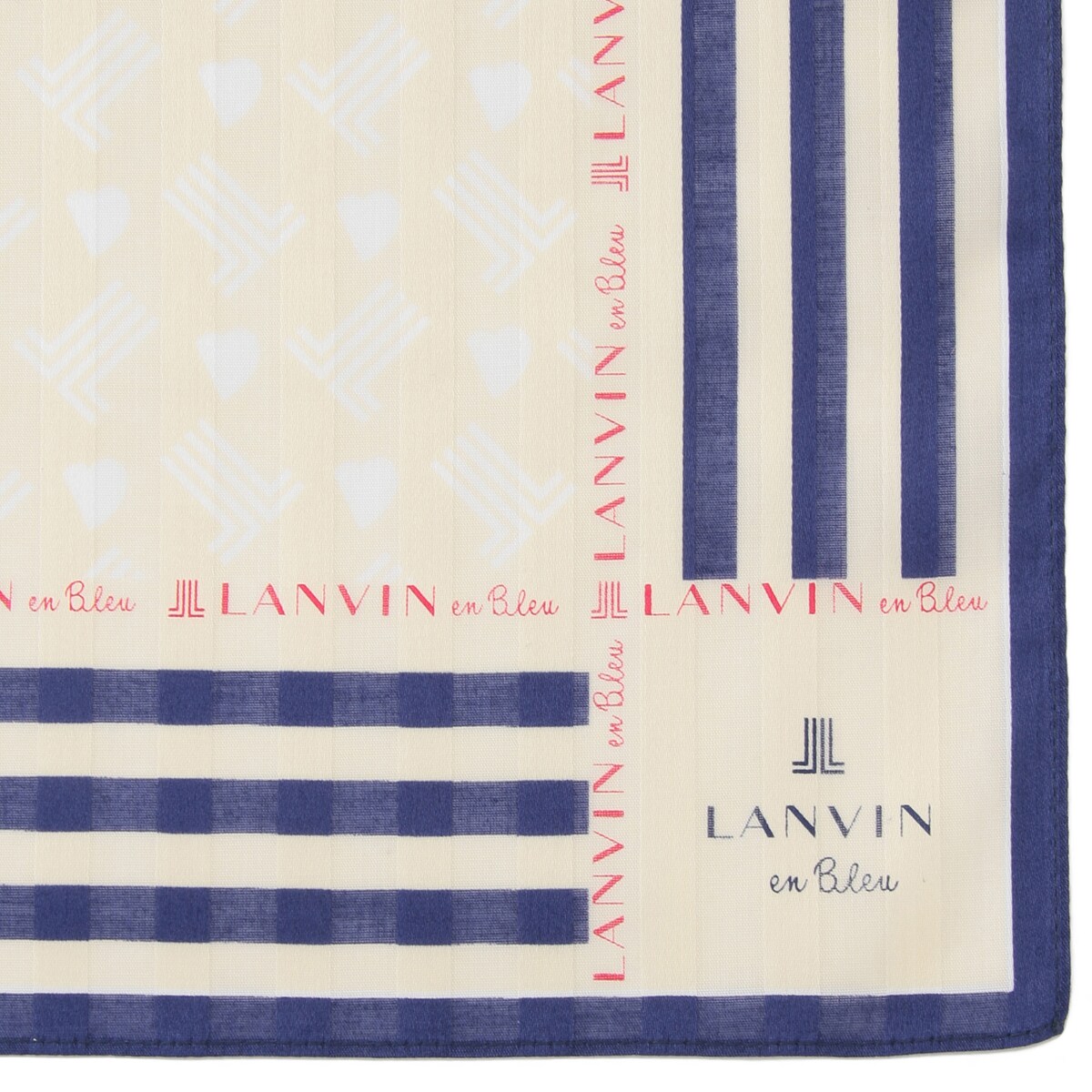 日版Lanvin en Bleu系列幾何暗花深藍間條圍邊日本製純棉薄紗巾【市集